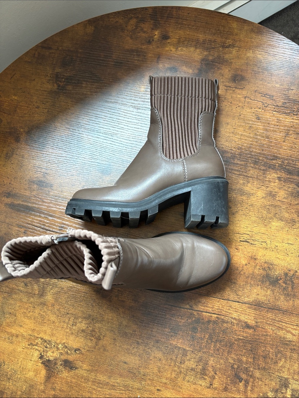 Target Taupe Ribbed Chelsea Lug-Heel Boots